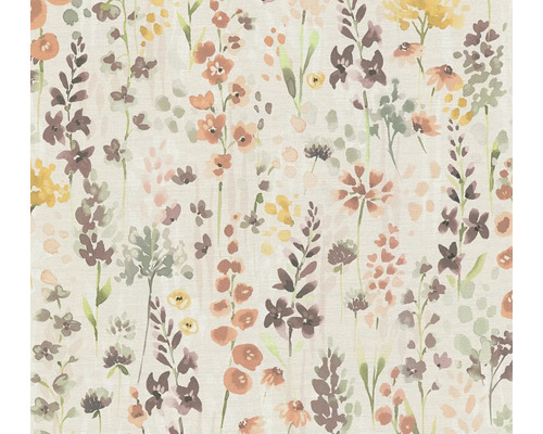 Papier peint intissé 39606-2 Aquarell Dreams fleurs sauvages marron jaune Tissu à motif floral