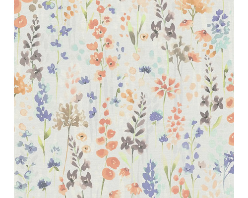 Papier peint intissé 39606-3 Aquarell Dreams fleurs sauvages bleu orange Papier peint à motif floral avec motif floral
