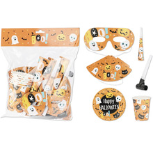 Halloween Party Set mit Tellern, Bechern, Masken, Partyhüten und Tröten