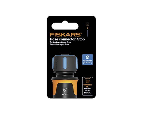 Raccord de tuyau d''arrosage Fiskars avec fonction stop, convient aux tuyaux de 13 à 15 millimètres