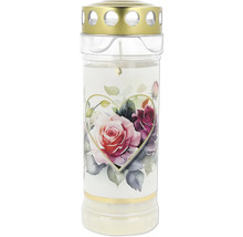 Grabkerze mit Rosenherz-Motiv
