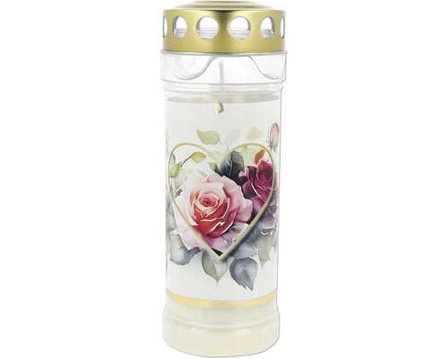 Grabkerze mit Rosenherz-Motiv