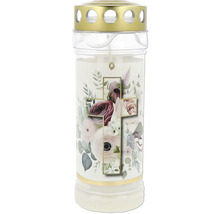 Grabkerze mit Kreuz und Blumenmuster