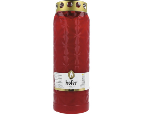 Bougie funéraire rouge avec couvercle doré