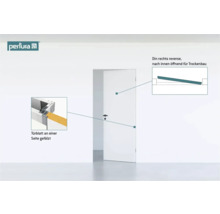 Perfutra Logo. Weisse Innentür mit Türblattdetails und Türanschlag rechts reverse, nach innen öffnend für Trockenbau