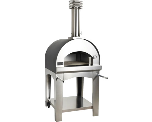 Freistehender Pizzaofen aus Edelstahl mit Rauchrohr