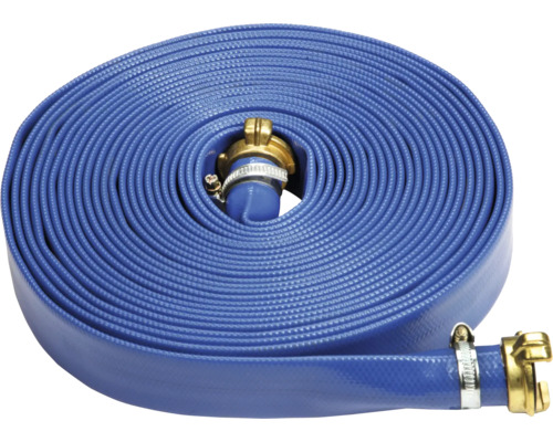 Tuyau d''incendie bleu, enroulé, avec raccords