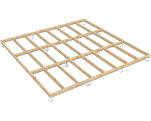 Cadre de fondation Palmako 450 x 450 x 12 cm apprêt par immersion marron Structure en bois avec fondations vissées pour la construction d''une cabane de jardin