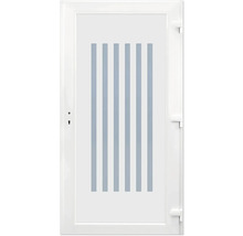 Weisse Tür mit vertikalen Glaseinsätzen