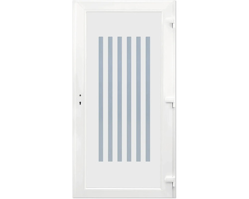Weisse Tür mit vertikalen Glaseinsätzen
