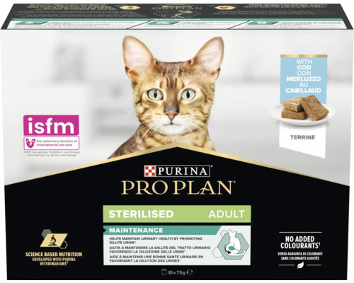 Purina Pro Plan Sterilised Adult nourriture pour chats au cabillaud, 10 unités de 75 grammes