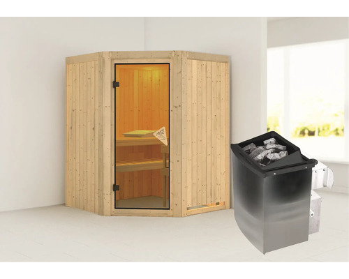 Sauna modulaire Karibu Larina avec poêle 9 kW avec commande intégrée, sans couronne