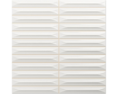 Wandfliese Nairobi Arrow white 20x20cm Rechteckige, weisse Wandfliesen mit Facettenschliff