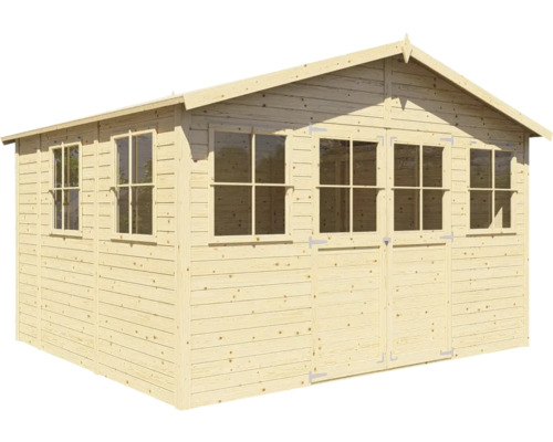 Abri de jardin en bois avec fenêtres et double porte