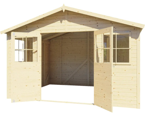 Abri de jardin en bois avec double porte et fenêtres