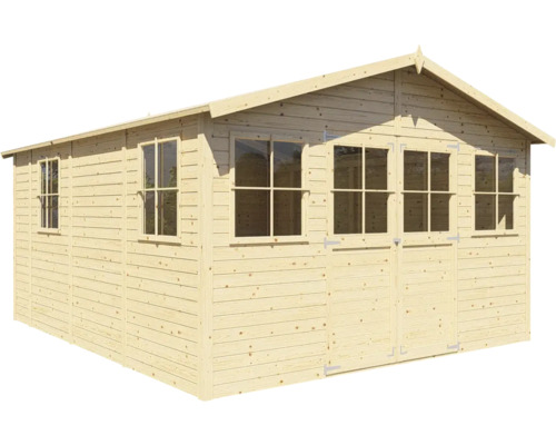 Holzgartenhaus mit Fenstern und Doppeltür