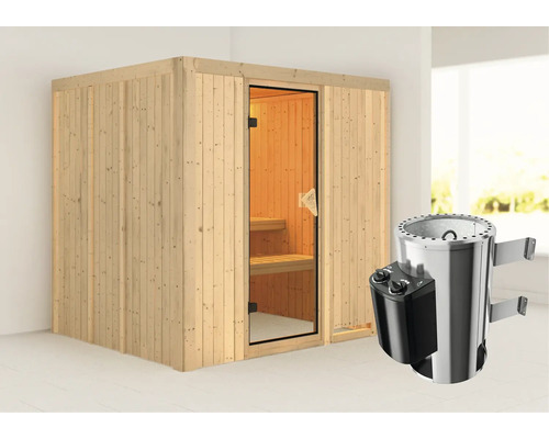 Sauna modulaire Karibu Maria avec poêle 3,6 kW et commande intégrée, sans couronne