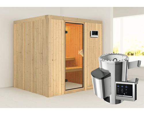 Sauna modulaire Karibu Maria avec poêle 3,6 kW et commande extérieure, sans couronne