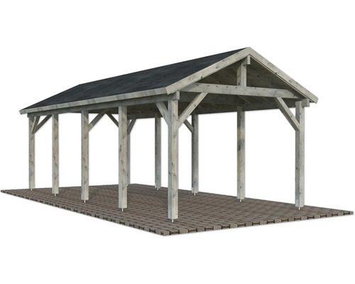 Carport simple Palmako Robert 23,1 m² 315 x 732 cm doté d'un vernissage par immersion gris Carport simple Palmako Robert 23,1 m² 315 x 732 cm doté d'un vernissage par immersion gris