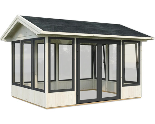 Pavillon de jardin en bois avec fenêtres et double porte