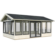 Pavillon de jardin en bois avec fenêtres et porte double