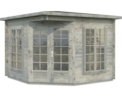 Pavillon Palmako Melanie Low 7 m² 300 x 300 cm apprêt par immersion gris Abri de jardin en bois avec fenêtres et double porte