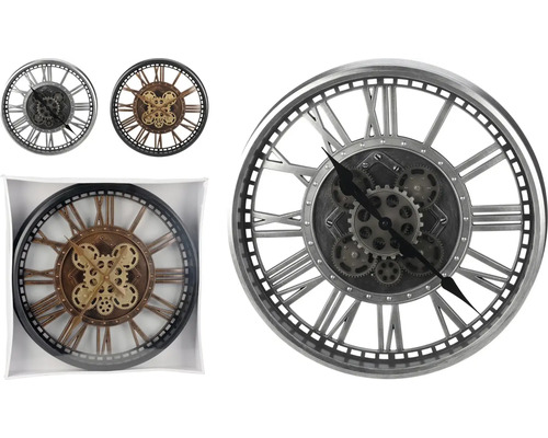 Wanduhr mit römischen Ziffern und Zahnrädern