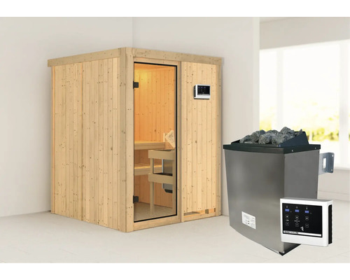 Sauna modulaire Karibu Norina avec poêle 9 kW et commande extérieure, sans couronne