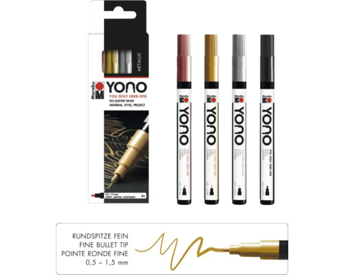 Marabu Yono Metallic Marker Set mit vier Acrylmarkern in verschiedenen Metallic-Farben