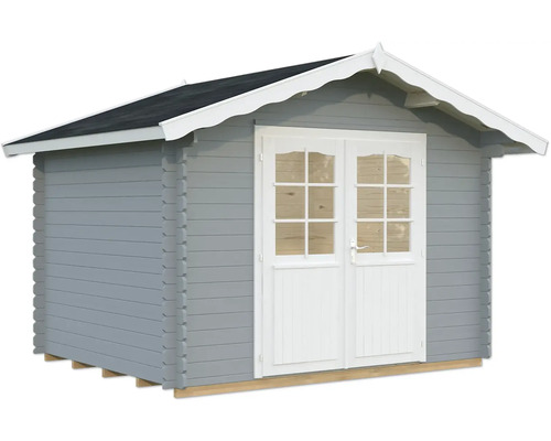 Abri de jardin Palmako Vivian 6,9 m² avec plancher 363 x 290 cm gris clair blanc Abri de jardin en bois avec double porte et toit à deux pentes