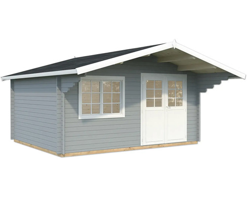 Abri de jardin Palmako Sally 15,5 m² avec plancher 515 x 530 cm gris clair anthracite Abri de jardin gris avec fenêtre et porte double