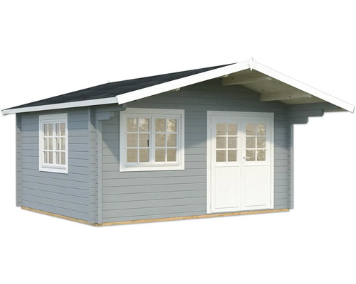Gartenhaus Palmako Helena 15,1 m² inkl. Fussboden 514 x 524 cm hellgrau-weiss Holzgartenhaus mit Fenster und Doppeltür
