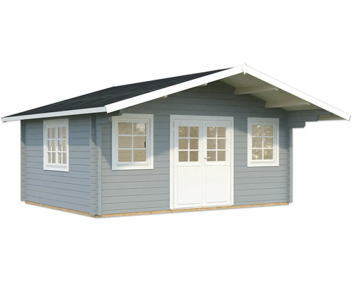 Gartenhaus Palmako Helena 18,6 m² inkl. Fussboden 608 x 554 cm hellgrau-weiss Gartenhaus mit Doppeltür und Fenstern