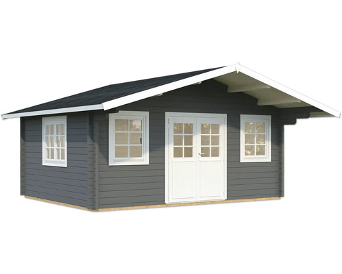 Gartenhaus Palmako Helena 18,6 m² inkl. Fussboden 608 x 554 cm dunkelgrau-weiss Gartenhaus mit Doppeltür und Fenstern