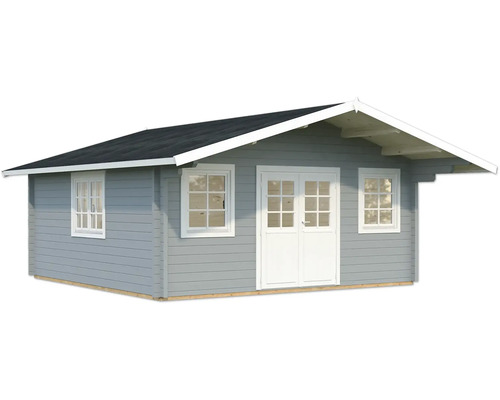 Gartenhaus Palmako Helena 24,6 m² inkl. Fussboden 608 x 672 cm hellgrau-weiss Gartenhaus aus Holz mit Fenstern und Doppeltür