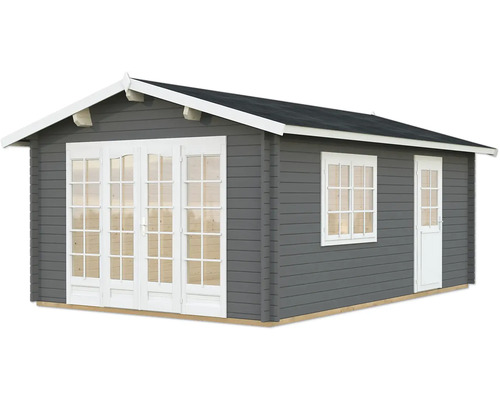 Gartenhaus Palmako Irene 19,0 m² inkl. Fussboden 426 x 598 cm dunkelgrau-weiss Holzgartenhaus mit Doppeltür und Fenster