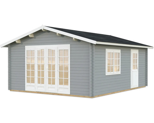 Gartenhaus Palmako Irene 23,9 m² inkl. Fussboden 514 x 598 cm hellgrau-weiss Holzgartenhaus mit Doppeltür und Fenster