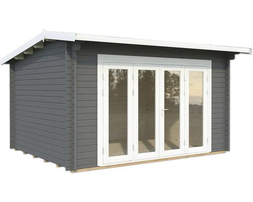 Gartenhaus Palmako Ines 11,1 m² Bifold inkl. Fussboden 434 x 379 cm dunkelgrau Gartenhaus mit Flügeltüren und Satteldach