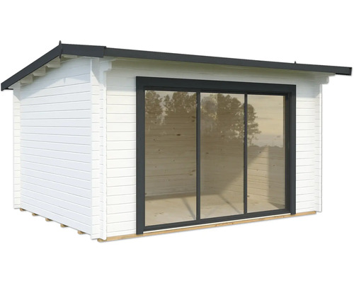 Gartenhaus Palmako Ines 11,1 m² Slide Plus inkl. Fussboden 434 x 379 cm weiss-anthrazit