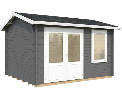 Gartenhaus Palmako Iris 9,6 m² inkl. Fussboden 404 x 340 cm dunkelgrau-weiss Holzgartenhaus mit Doppeltür und Fenster