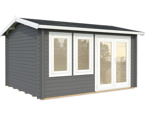 Gartenhaus Palmako Iris 11,1 m² inkl. Fussboden 434 x 346 cm dunkelgrau-weiss Gartenhaus mit Fenstern und Doppeltür