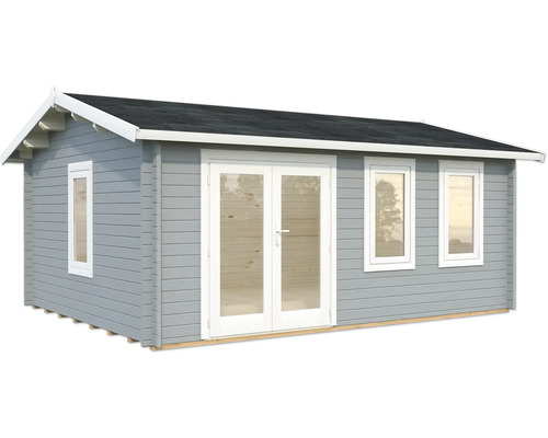 Gartenhaus Palmako Iris 19,1 m² inkl. Fussboden 574 x 448 cm hellgrau-weiss Gartenhaus aus Holz mit Fenstern und Doppeltür