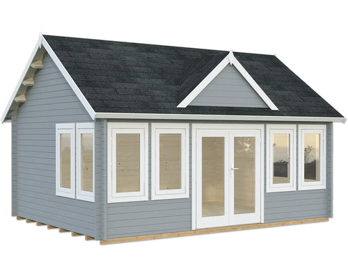 Gartenhaus Palmako Claudia 19,4 m² inkl. Fussboden 574 x 424 cm hellgrau-weiss Gartenhaus mit Doppeltür und Fenstern