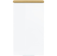 Weißer Badezimmerschrank mit Holzplatte