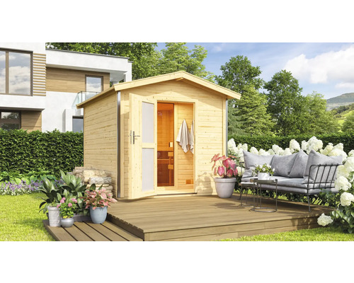 Chalet Sauna Karibu Nosse 1 sans poêle Porte en bois avec verre isolant à isolation thermique