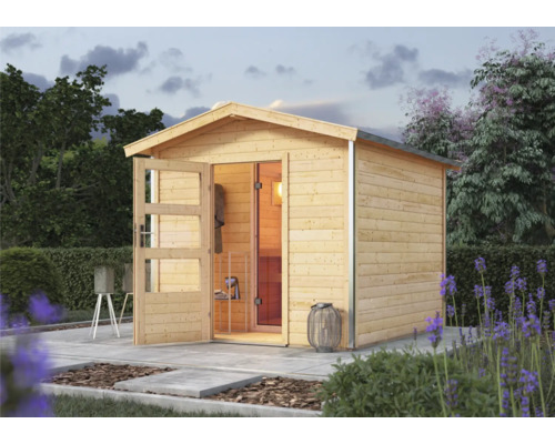 Chalet Sauna Karibu Nosse 1 sans poêle Porte en bois avec verre isolant à isolation thermique Chalet Sauna Karibu Nosse 1 sans poêle Porte en bois avec verre isolant à isolation thermique