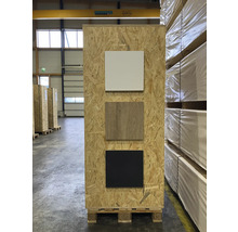 Tableau d'échantillons avec décor en bois en blanc, bois et noir pour le choix des matériaux.