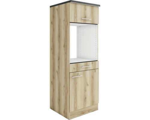 Armoire haute pour four avec porte Livorno290 lxpxh 60 x 60 x 174,4 cm chêne sauvage structuré mat démonté tirant réversible (montage à gauche ou à droite)