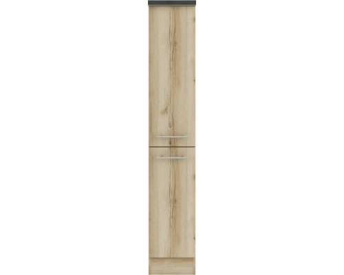 Armoire haute avec deux portes et poignées aspect bois