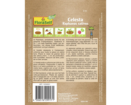 Ruban de graines de radis Celesta de FloraSelf, Raphanus sativus